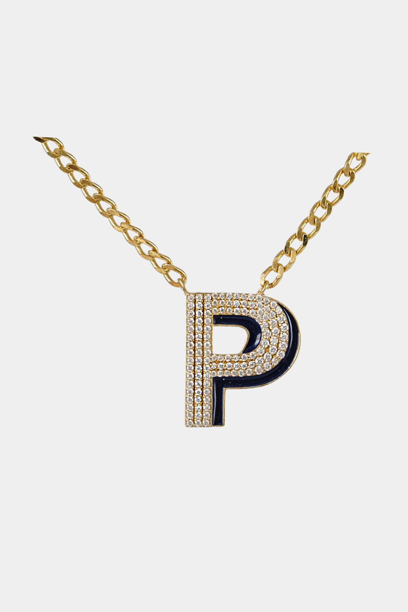 Diamond Initial With Enamel Tone Necklace