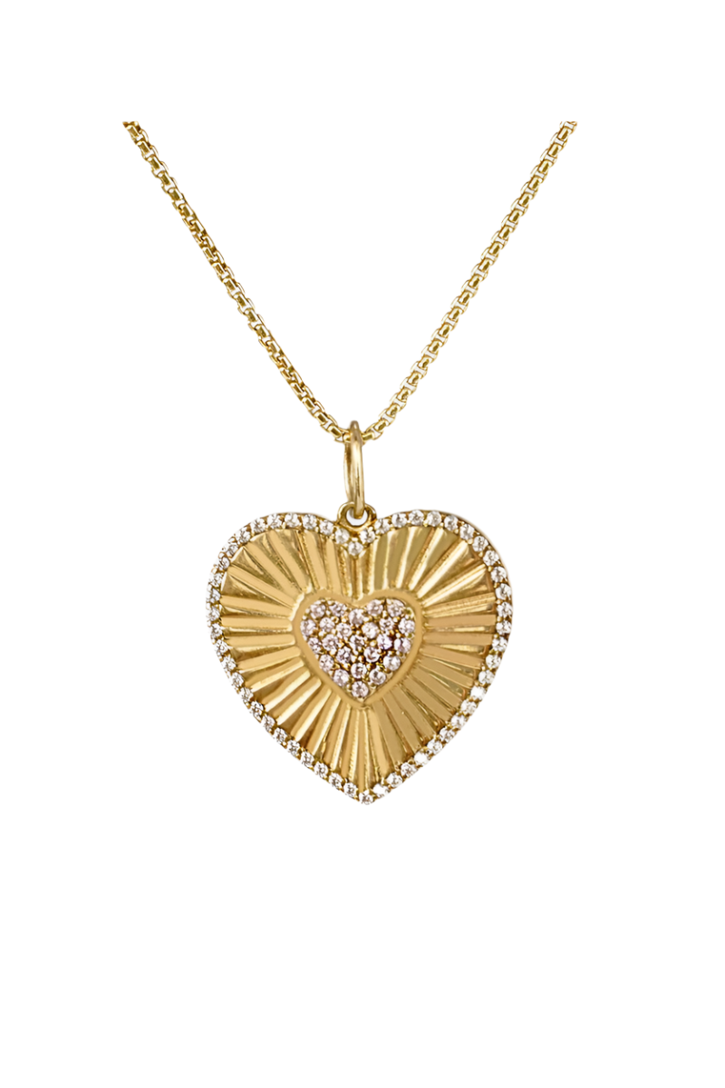 Fluted Pave Heart Pendant