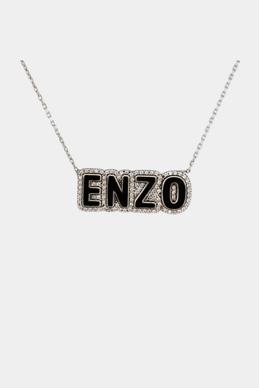 Pave Enamel Block Name Necklace