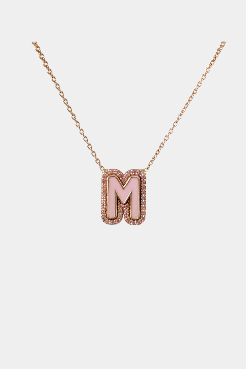 Pave Enamel Initial Necklace